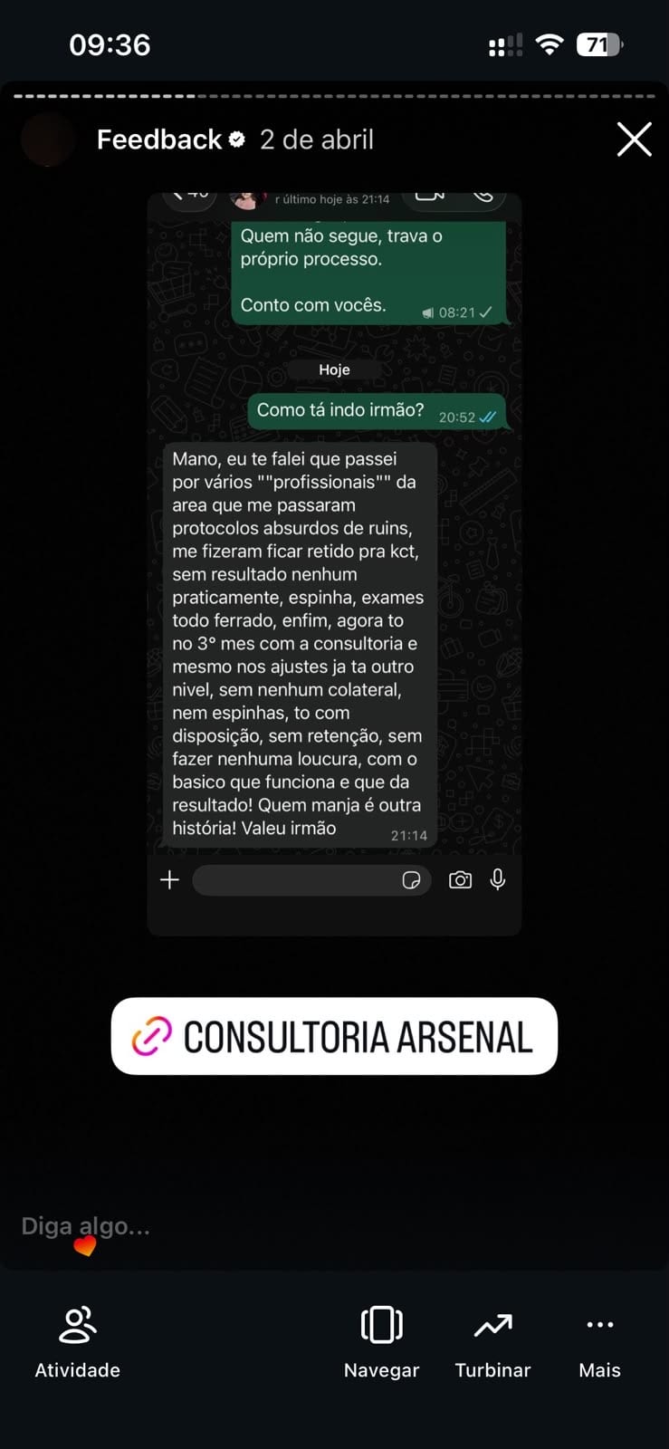 Depoimento de aluno
