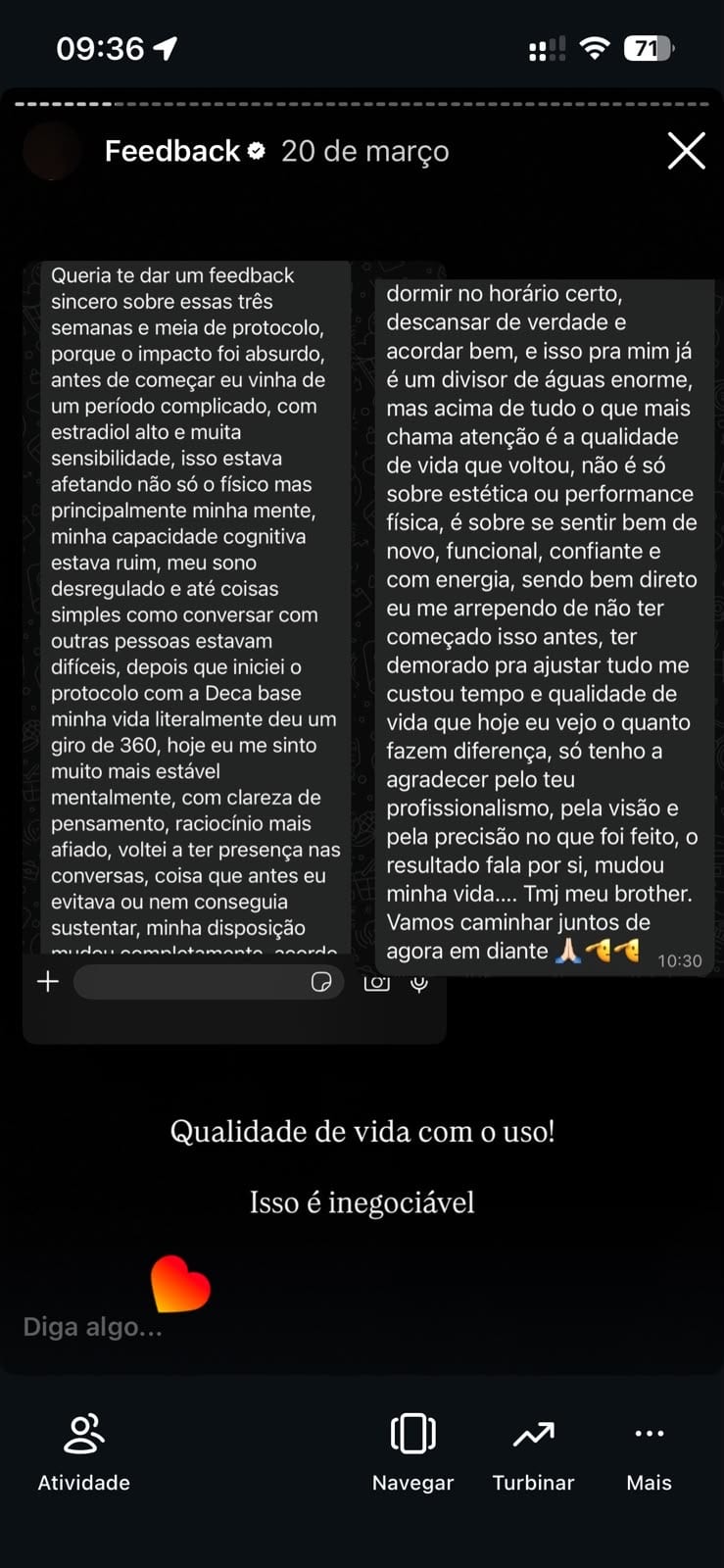 Depoimento de aluno