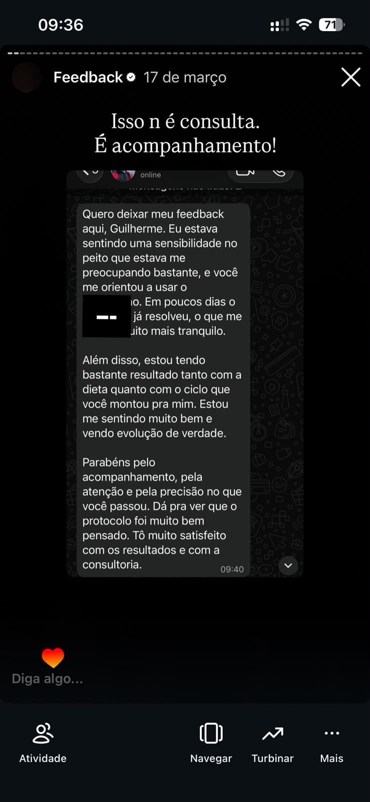 Depoimento de aluno